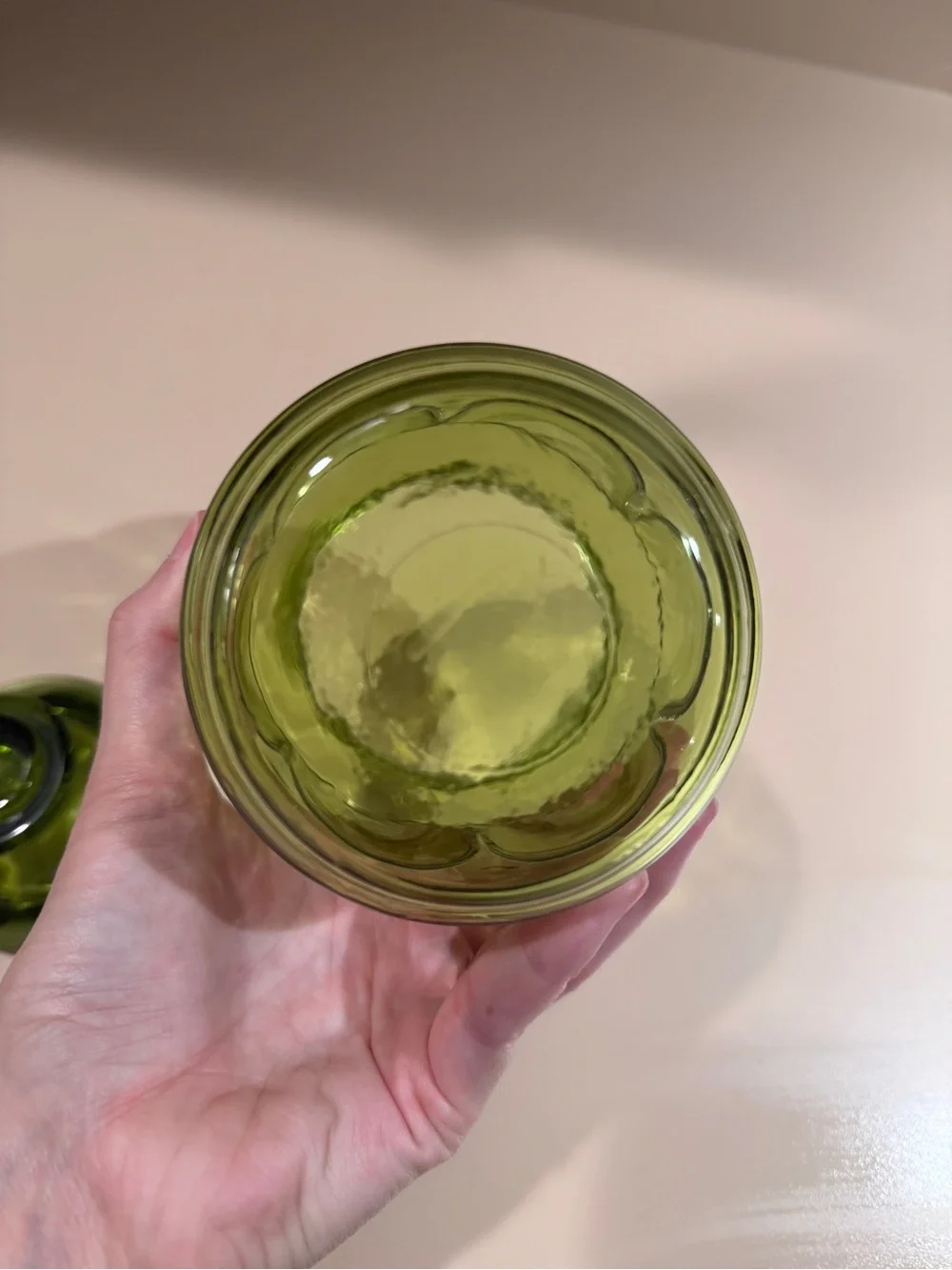 Vintage small green glass jar with lid